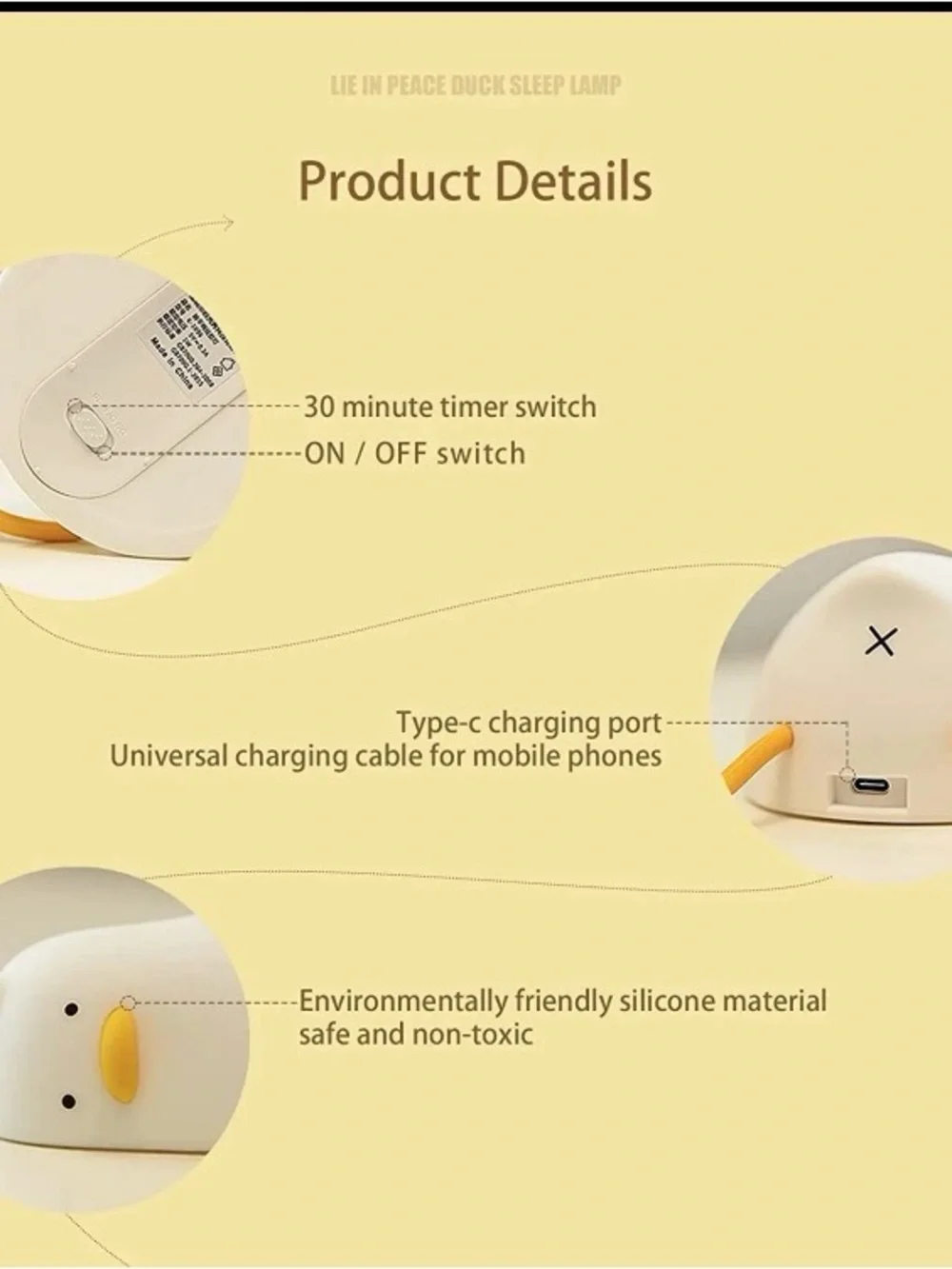 Lying Flat Duck Night Light LED Squishy Duck Lamp Cute Light Duck Silicone Dims